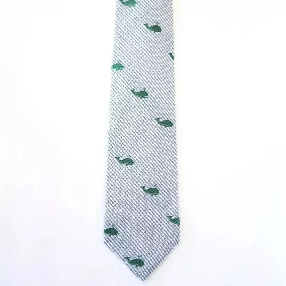 Mark Pendleton Silk Tie, Blue, White & Green Whale Print, NWT